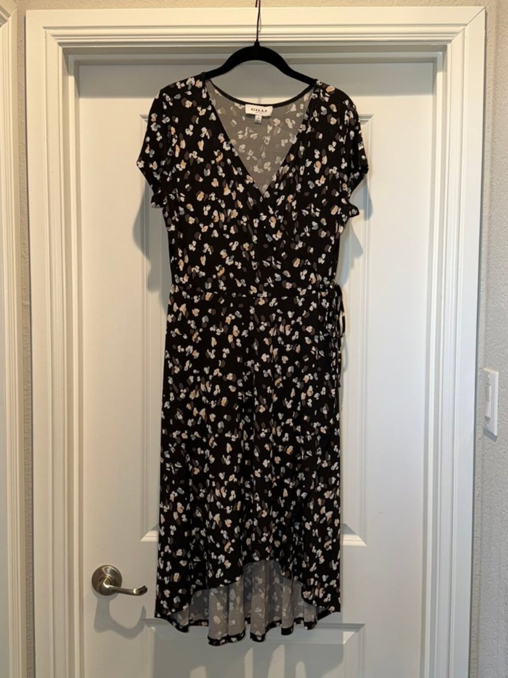 Gilli Black/Brown High Low Wrap Dress with side ties - Size M